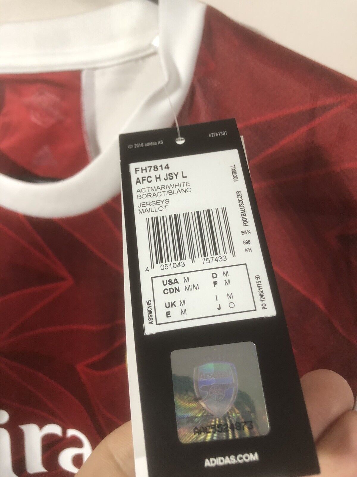 Saka #7 Arsenal 2020/21 Medium L/S Home Shirt Adidas BNWT FH7814