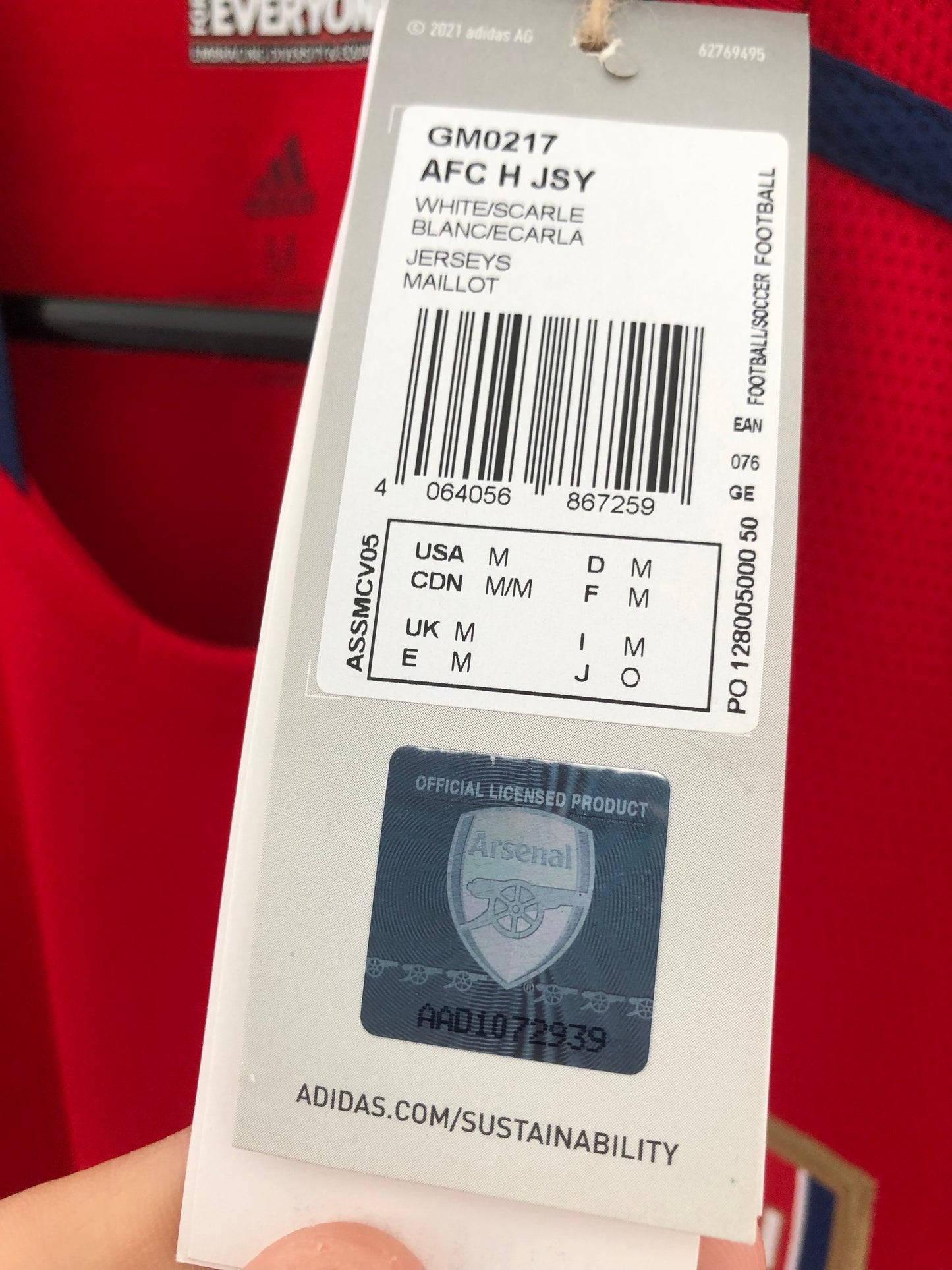 Martinelli #35 Arsenal 2021/22 Medium Home Football Shirt Adidas BNWT GM0217