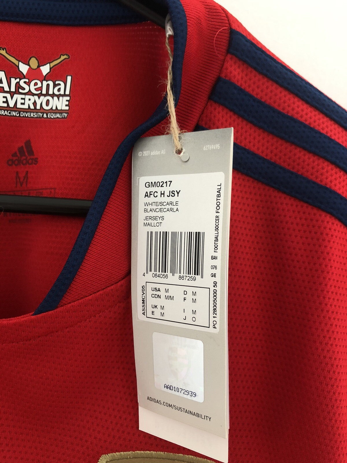 Arsenal Martinelli #35 2021/22 Medium Home Shirt Adidas BNWT GM0217