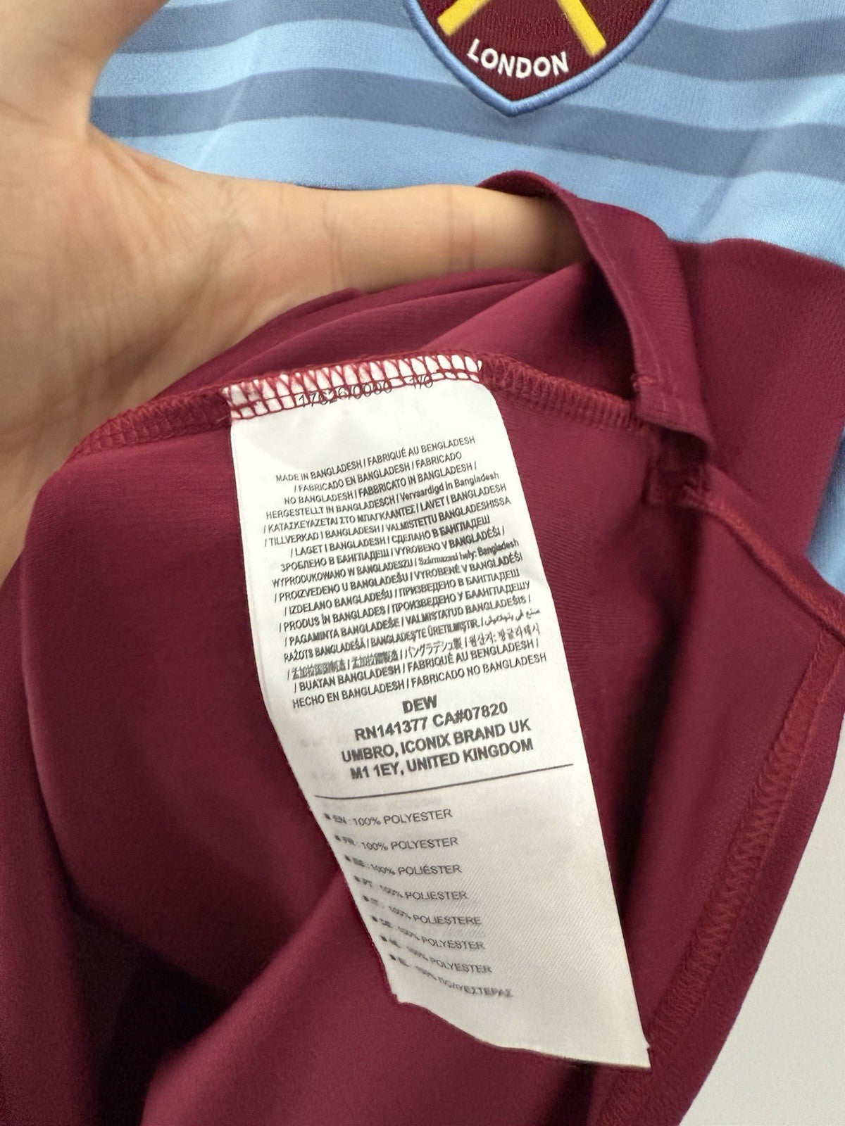 West Ham United Noble #16 2019/20 Large Home Shirt Umbro Excellent Condition