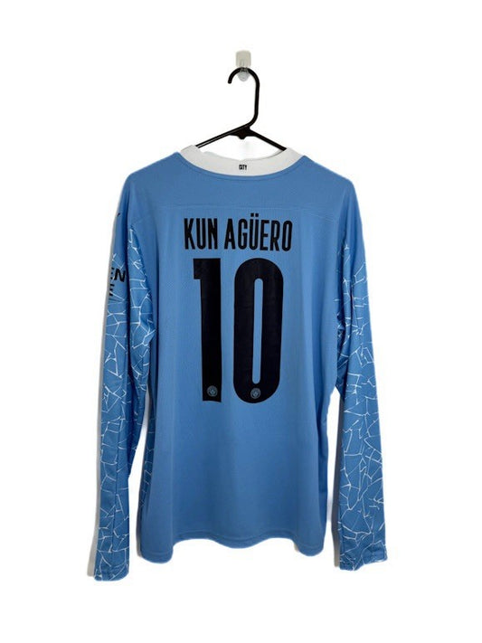 Manchester City Kun Aguero #10 2020/21 Large L/S Home Shirt BNWT 757059-01