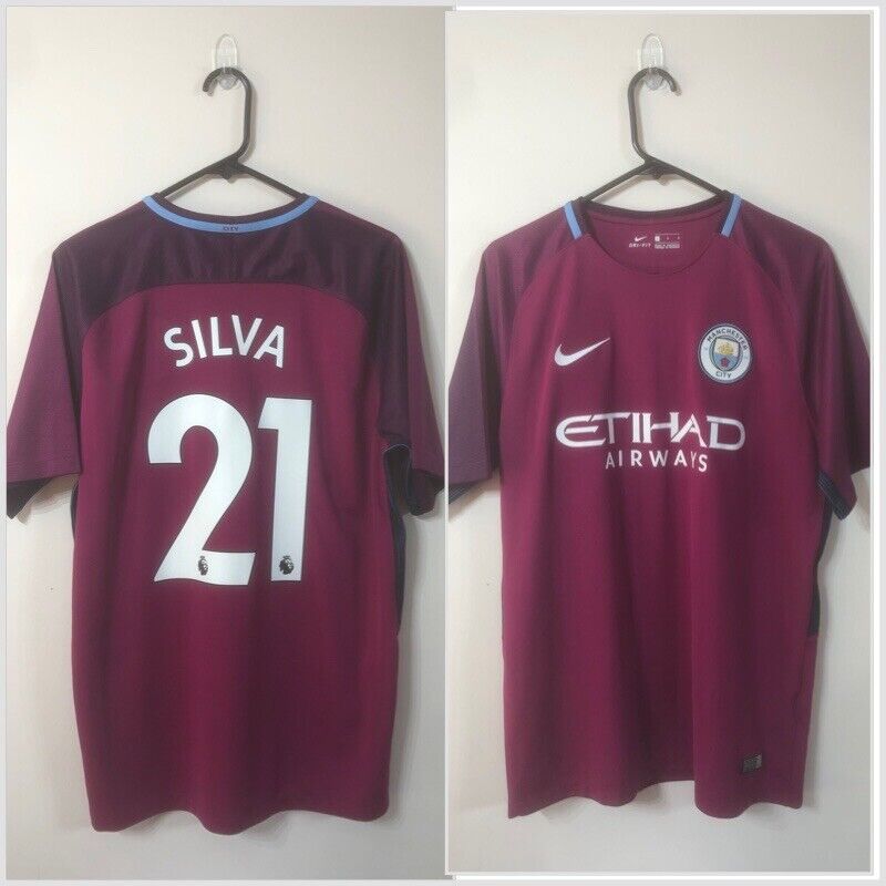 Silva #21 Manchester City 2017/18 Large Away Shirt Exc Condition 847260-667