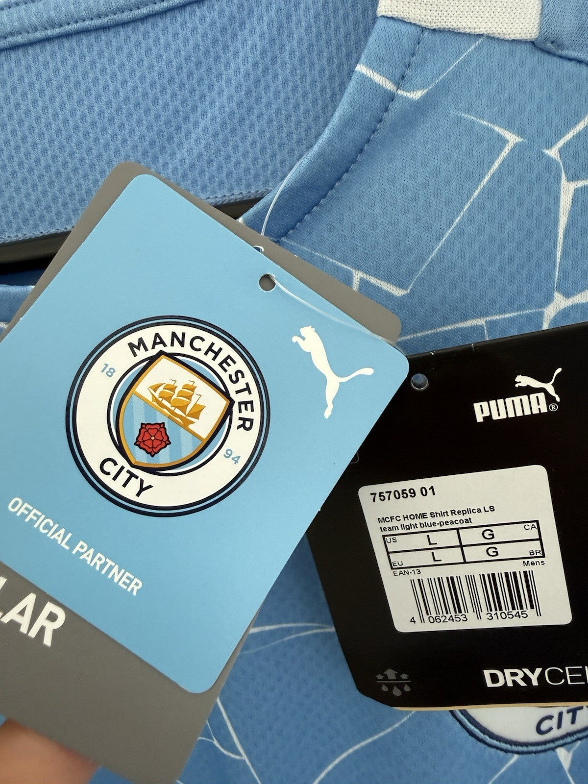 Manchester City Kun Aguero #10 2020/21 Large L/S Home Shirt BNWT 757059-01