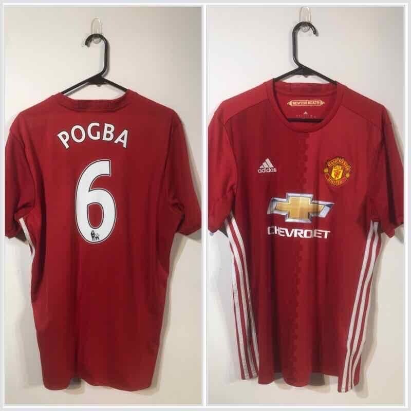 Pogba #6 Manchester United Large 2016/17 Home Shirt Adidas Good Condition