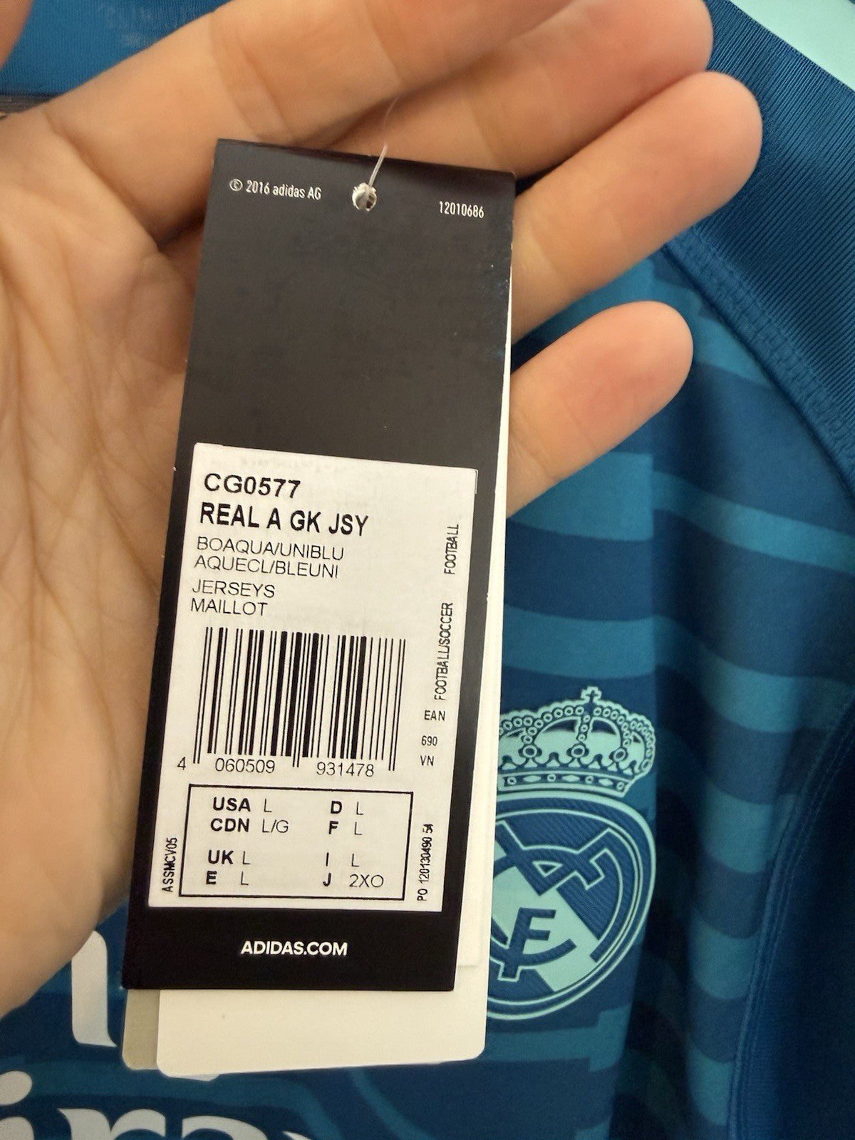 Real Madrid Courtois #25 2018/19 Large Away GK Shirt Adidas BNWT CG0577