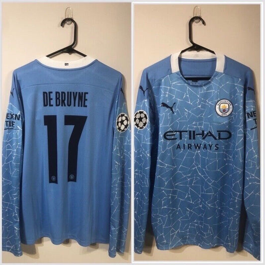 De Bruyne #17 Manchester City 2020/21 Large L/S CL Home Shirt BNWT