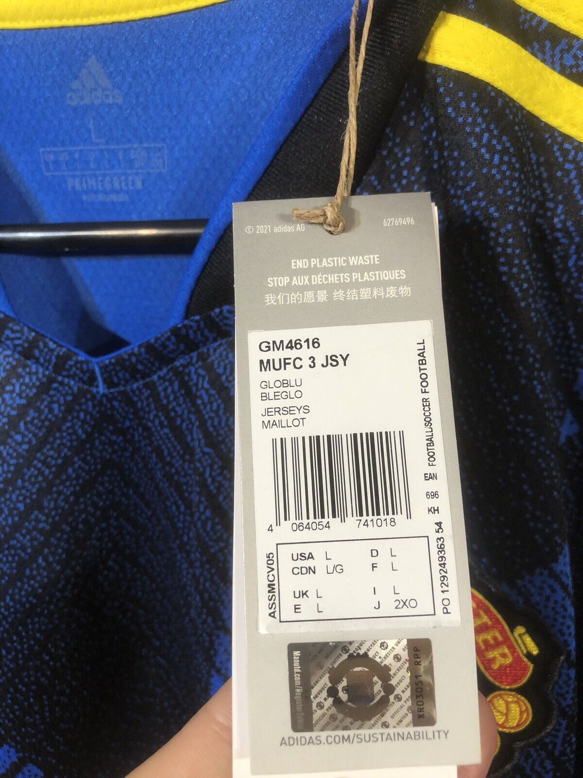 Rashford #10 Manchester United Large 2021/22 Euro 3rd Adidas Excellent Condition