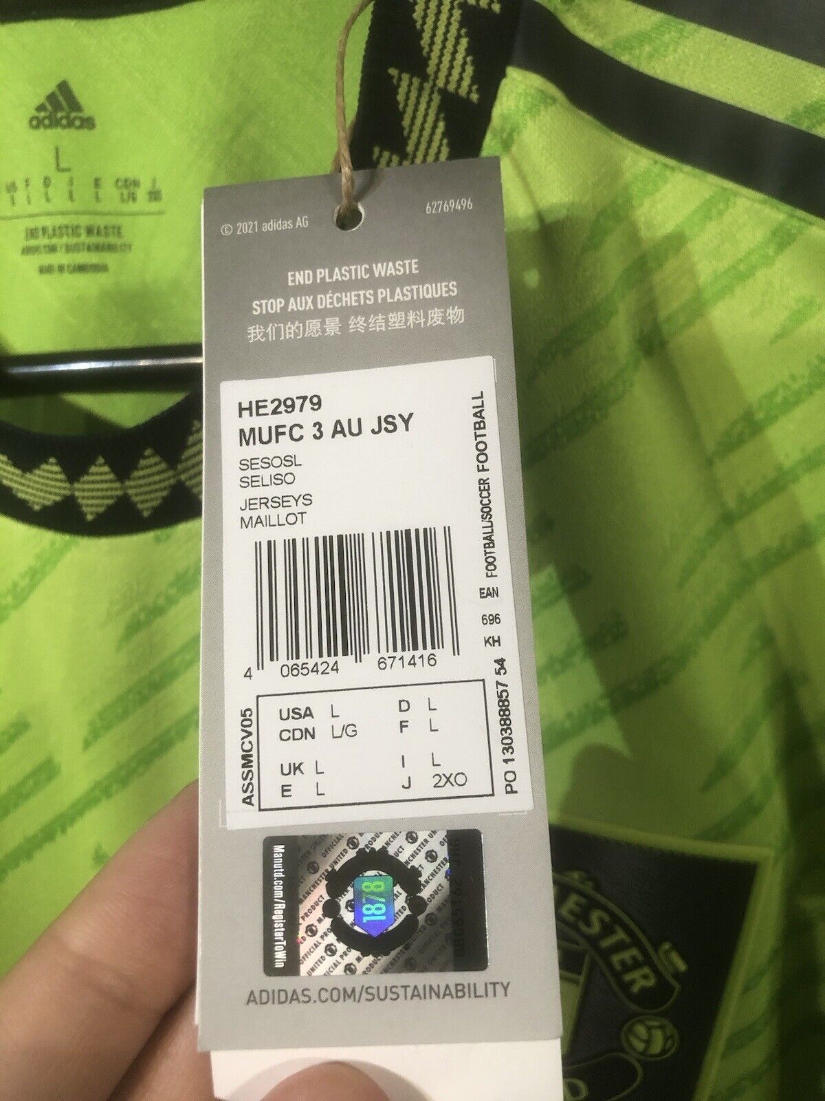 Rashford #10 Manchester United 2022/23 3rd Authentic Large Shirt Adidas BNWT