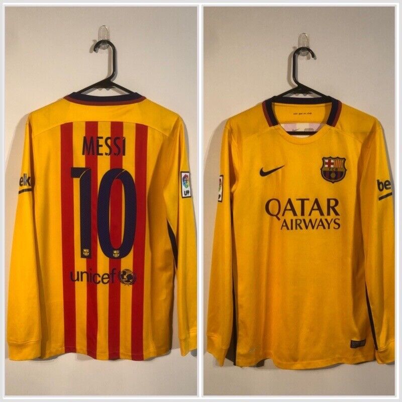 Messi #10 Barcelona 2015/16 Small Long Sleeved Away Shirt Nike Excellent Conditi